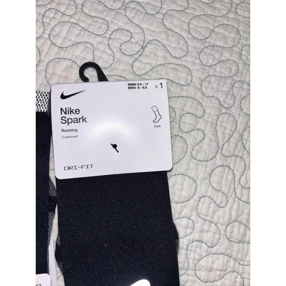 Nike Spark Running Cushioned Crew Socks Black Reflective Dri-FIT Mens 8-9.5 2pk